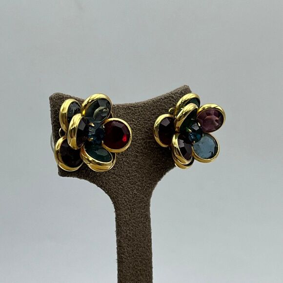 unisex large multi colored swarvoski bezel set glass stud Earrings - Picture 4 of 6